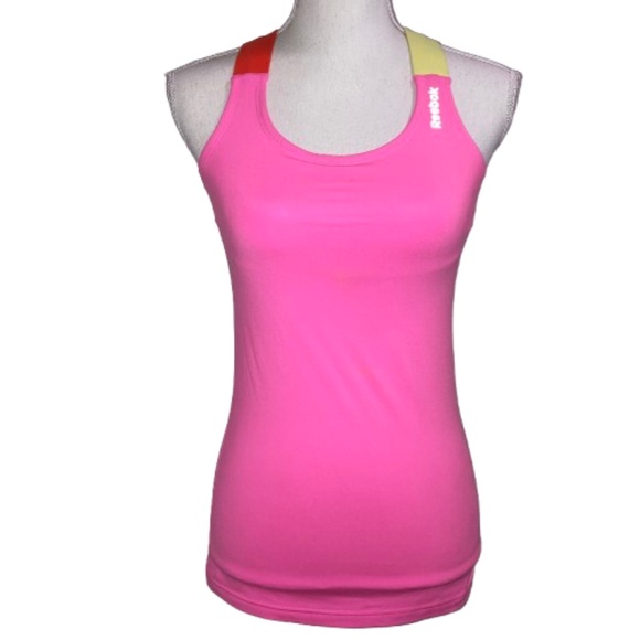 REEBOK Activewear pink top Racer Back Play Dry colorblock - Picture 1 of 9